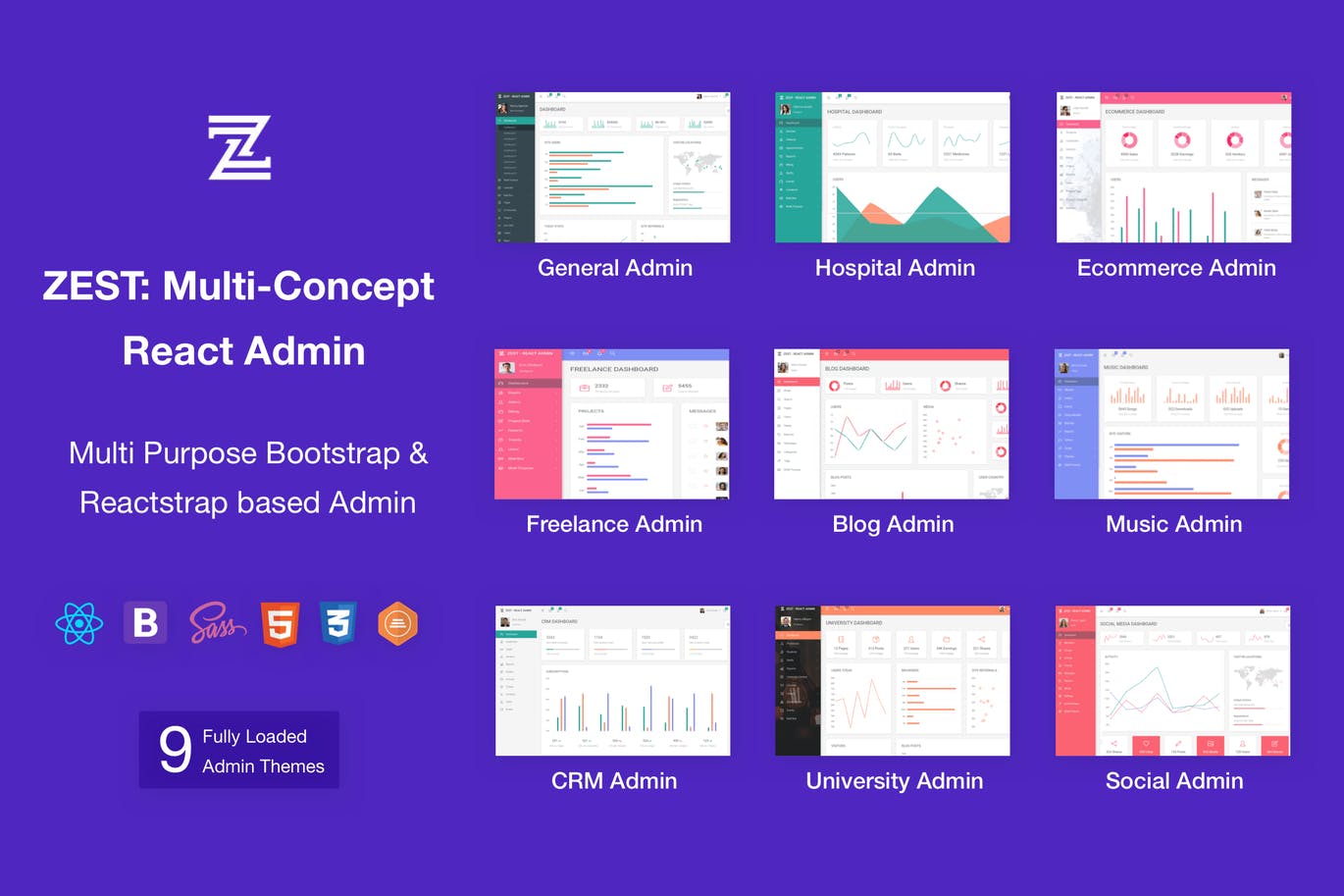 Zest：多概念React管理员模板