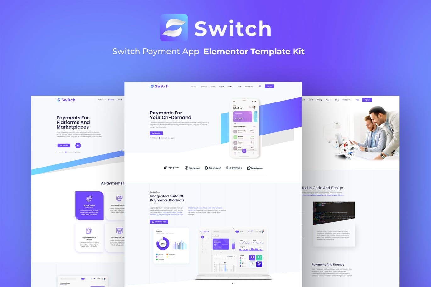 Switch – 支付应用 Elementor Template Kit