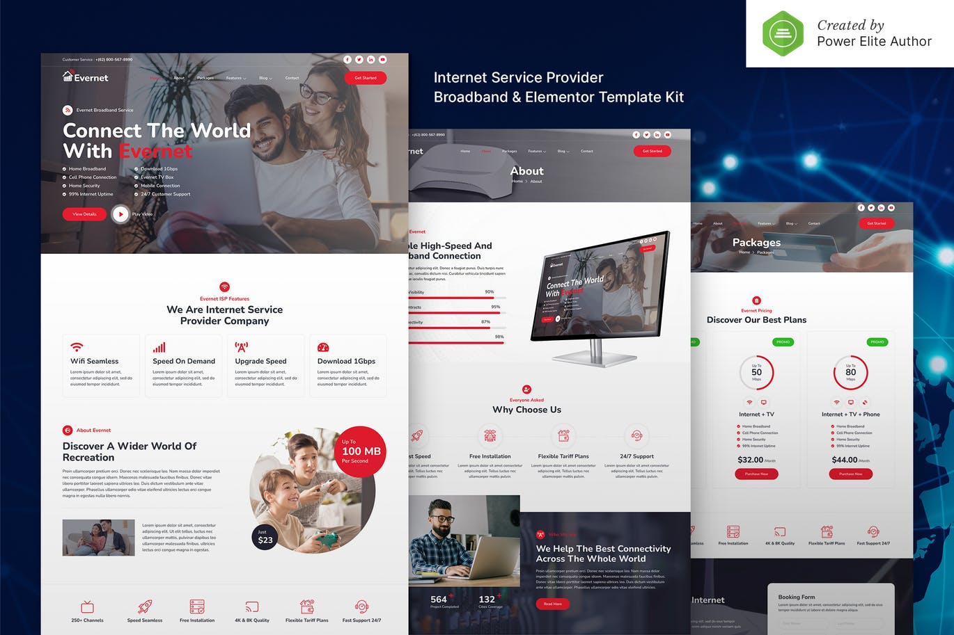 Evernet – 宽带和互联网服务提供商 Elementor Template Kit