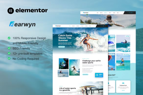 Earwyn – 水上运动和冲浪 Elementor Pro 模板套件