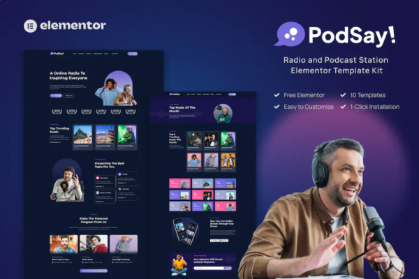 PodSay – 广播和播客站 Elementor 模板套件