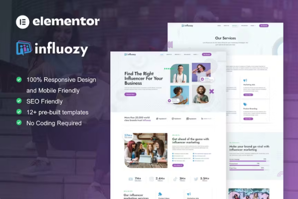 Influozy – 有影响力的营销机构 Elementor Pro 模板套件