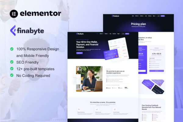 FinaByte – Saas 和金融科技初创公司 Elementor 模板套件