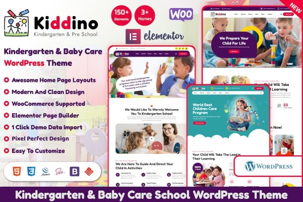 Kiddino—儿童&幼儿园WordPress主题 Kiddino – Kids & Kindergarten WordPress Theme 云典WordPress主题