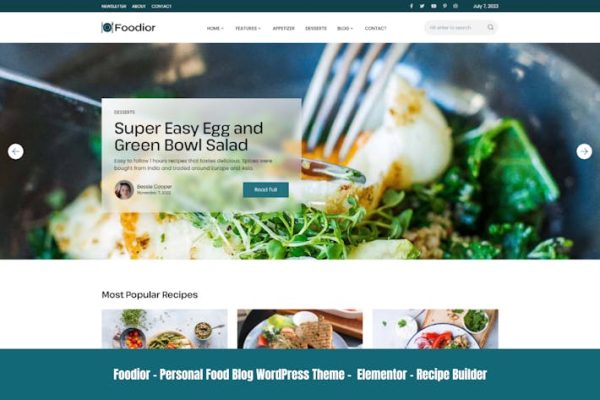 Foodior—个人美食博客WordPress主题 Foodior – Personal Food Blog WordPress Theme 云典WordPress主题