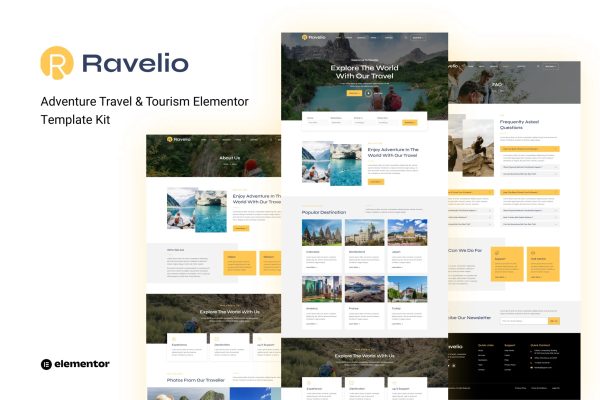 Ravelio – 冒险旅行和旅游 Elementor 模板套件