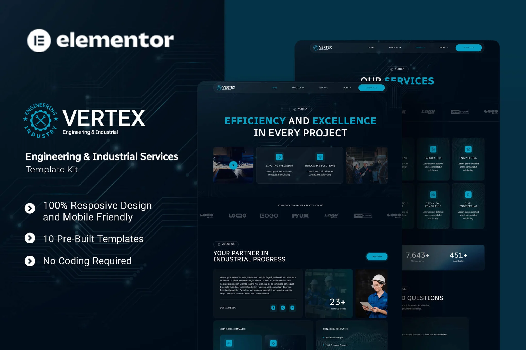 Vertex – 工程和工业服务 Elementor 模板套件