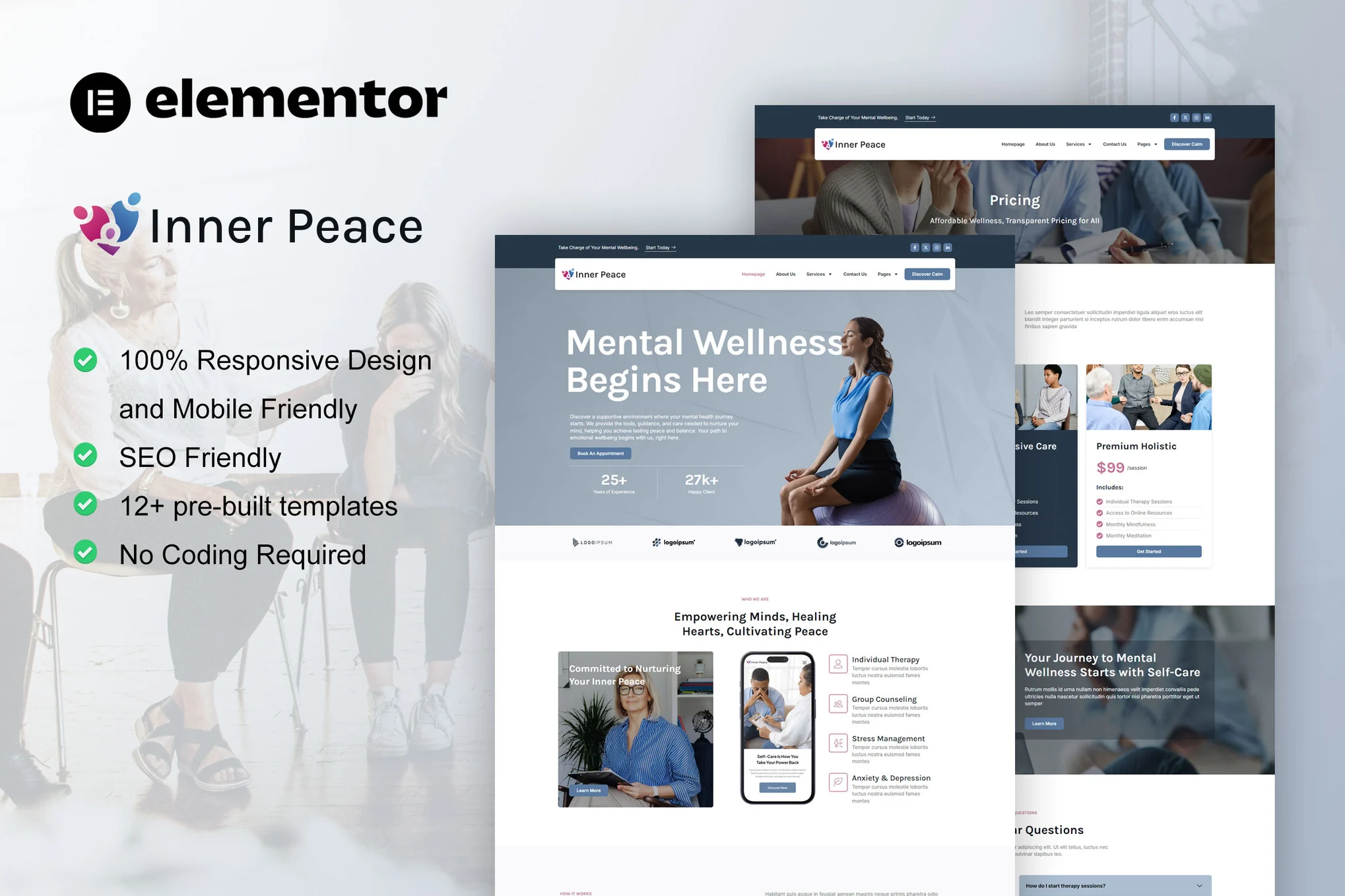 InnerPeace – 心理健康护理 Elementor 模板套件