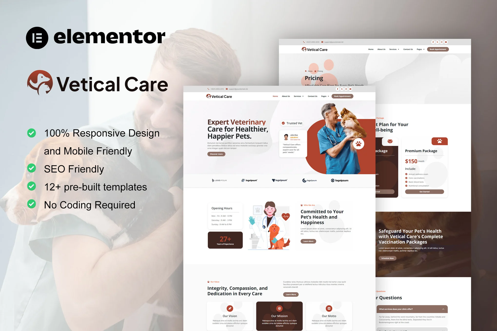 VeticalCare-兽医和宠物护理 Elementor Pro 模板套件