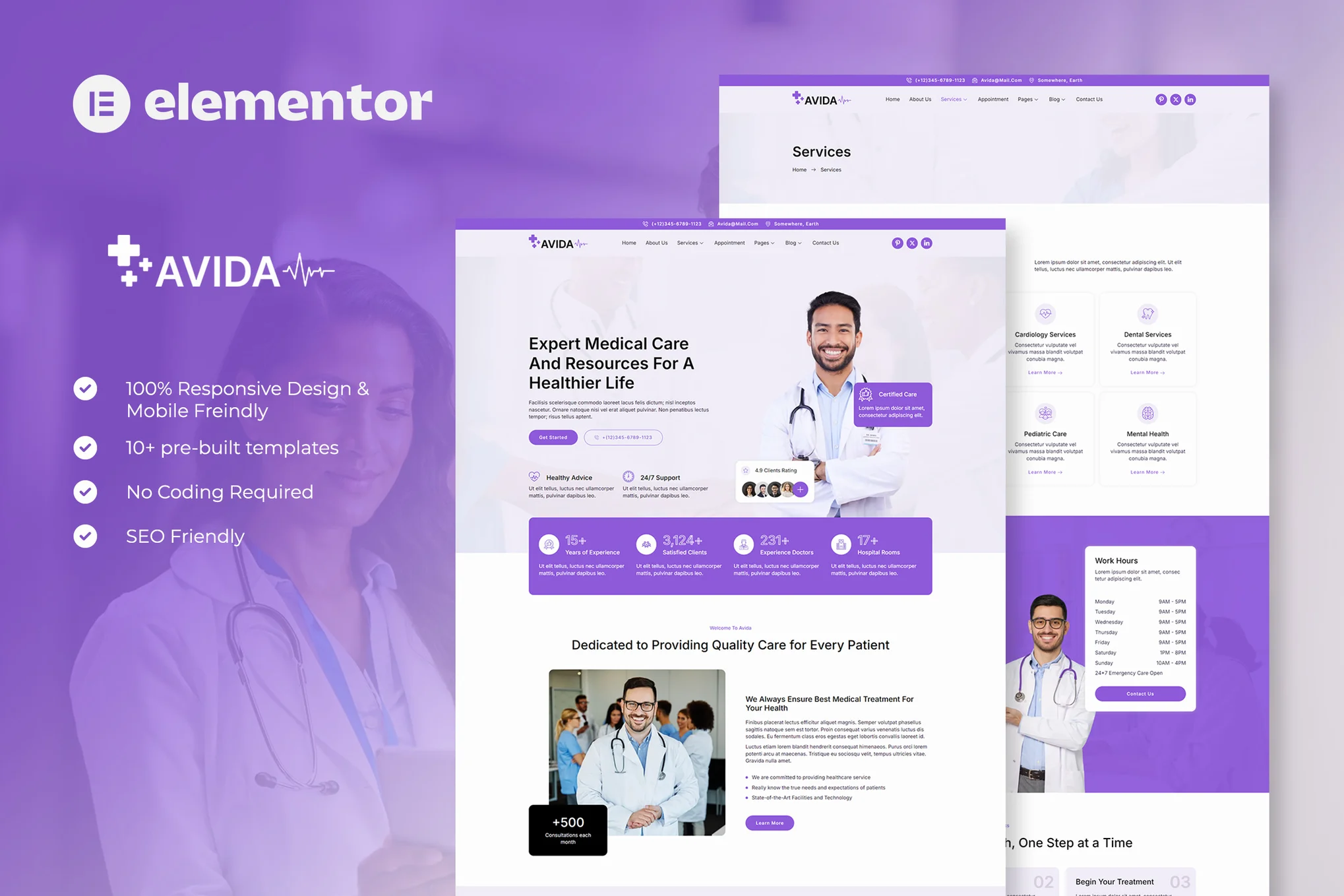 Avida – 健康与医疗 Elementor 模板套件