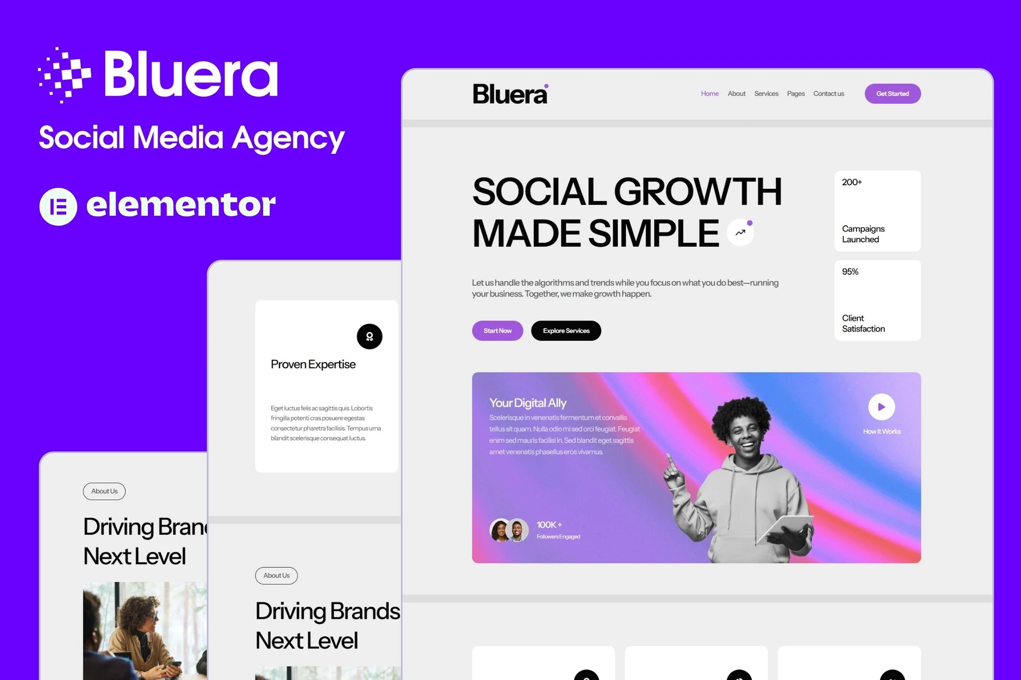 Bluera – 社交媒体机构 Elementor 模板套件