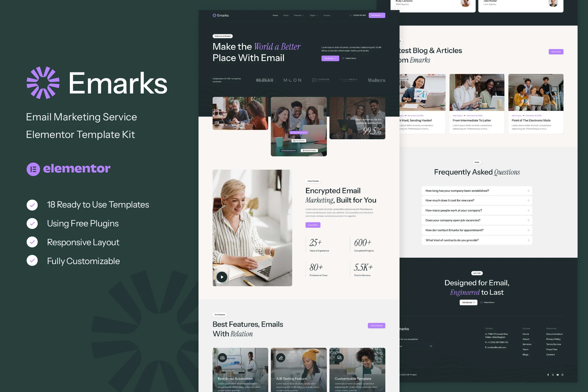 Emarks – 电子邮件营销服务 Elementor 模板套件