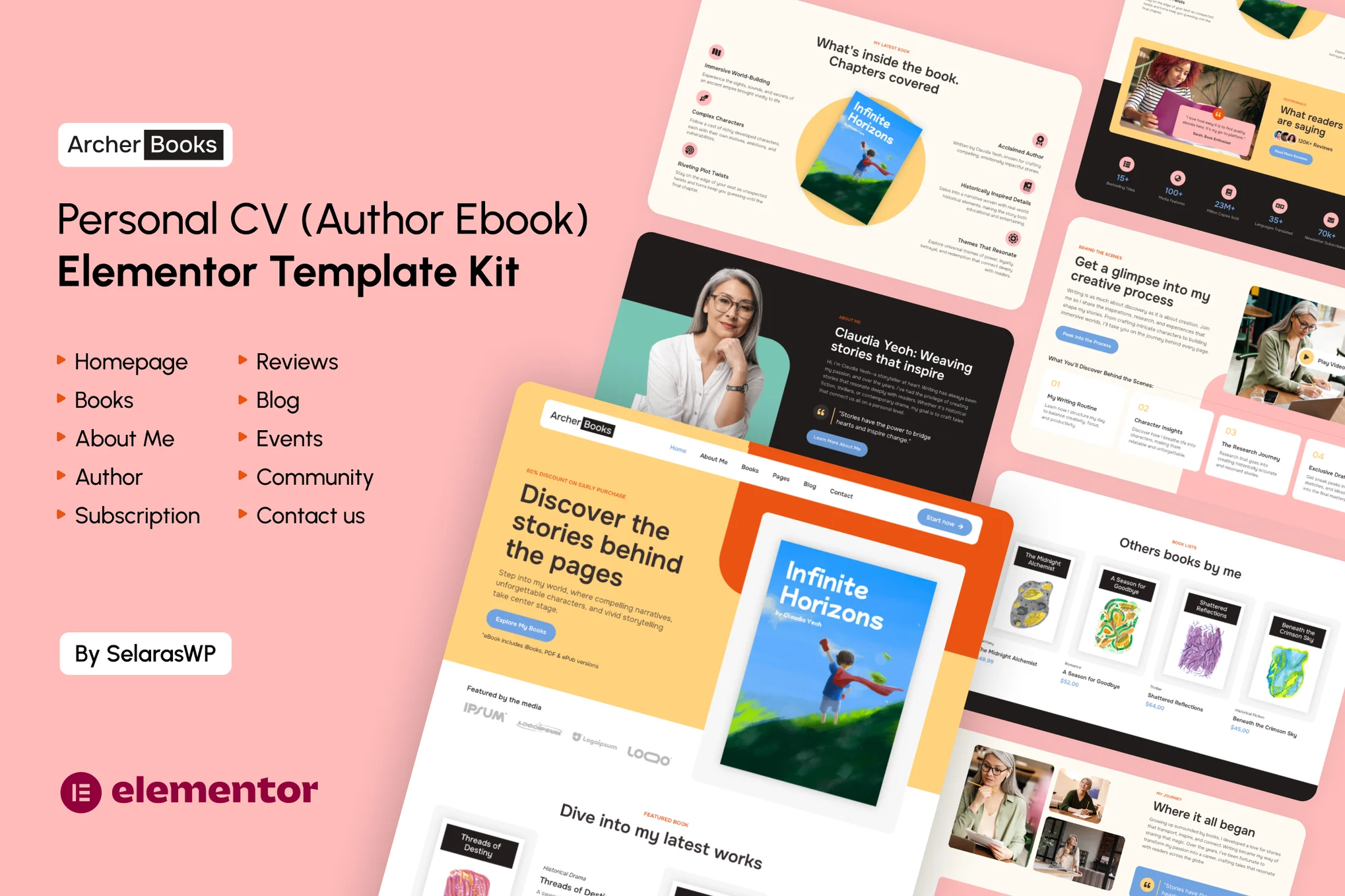 ArcherBooks – 作者和电子书简历 Elementor Pro 模板套件
