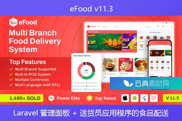 eFood v11.3 – 带有 Laravel 管理面板 + 送货员应用程序的食品配送应用程序